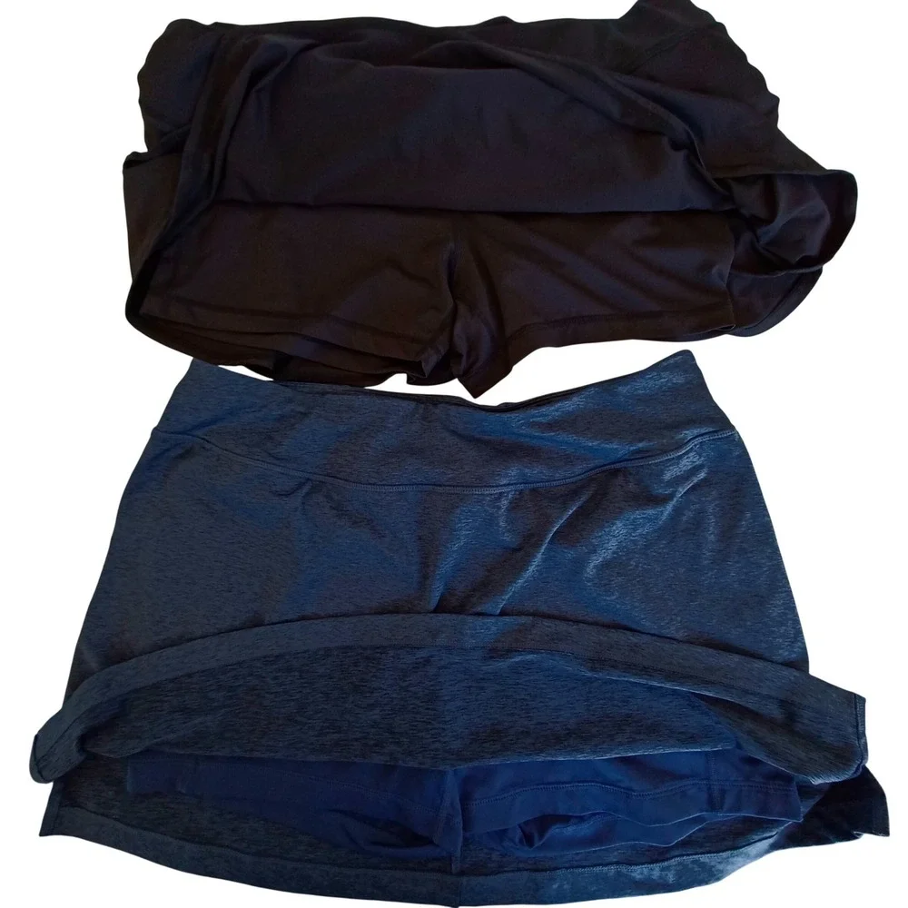 Ideology Womens XL Athletic Skort Bundle Black Tiered Ruffle Heather Navy Blue‎